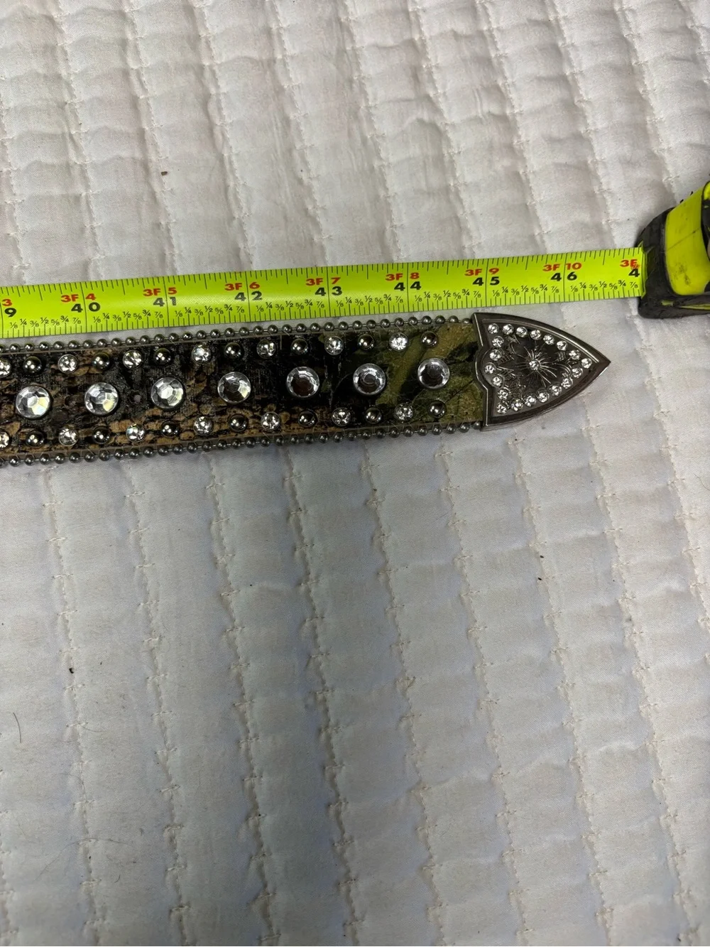 Western Rhinestone Camo Belt Size L Crossed Pistols Guns Ornate Buckle Bling